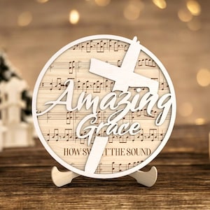 Amazing Grace, Wood Framed Sign, Music Lyrics Sign, Christian Hymn Wall Decor, Laser Cut Religious Sheet Music Plaque, Faith Gift