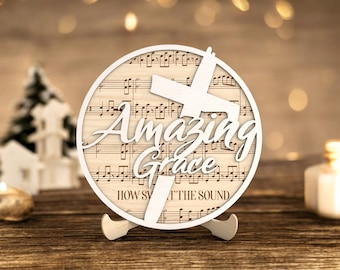 Amazing Grace, Wood Framed Sign, Music Lyrics Sign, Christian Hymn Wall Decor, Laser Cut Religious Sheet Music Plaque, Faith Gift