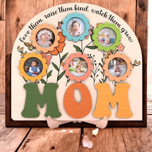 Fotolijst bloemen, Moederdagcadeau, gepersonaliseerd MOM bloem fotobord, Love Them Watch Them Grow Houten cadeau
