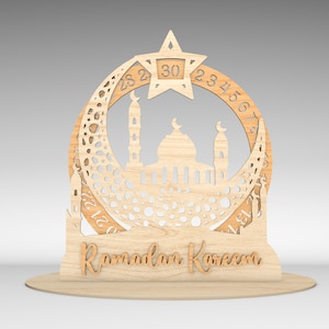 Ramadan Kareem Countdown Calendar, Islamic Wooden Decor, Eid Mubarak Table Sign, Muslim Home Decoration, Ramadan Day Tracker Gift