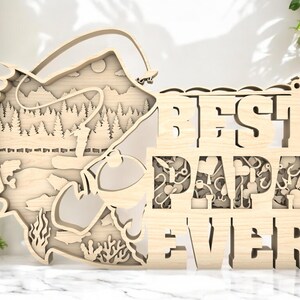 3D Layered Wood Bass Fishing Wall Art, Rustic Home Decor, Best Papa Ever Fishing Sign, Gift for Outdoor Enthusiasts, Father’s Day Decor