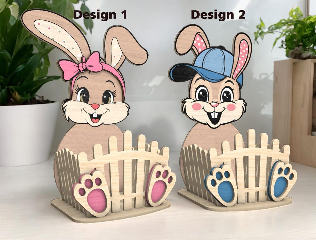 イースターバニーバスケットホルダー – 木製ウサギの卵ホルダー