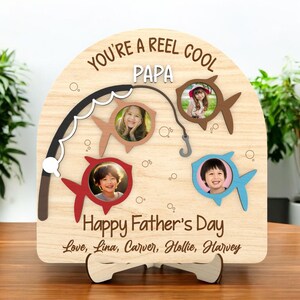 Personalized Fathers Day Gift for Dad Fishing, Fishing Photo Collage Gift Dad, Reel Cool Papa Photo Sign, Father’s Day Sign with Kids Photos