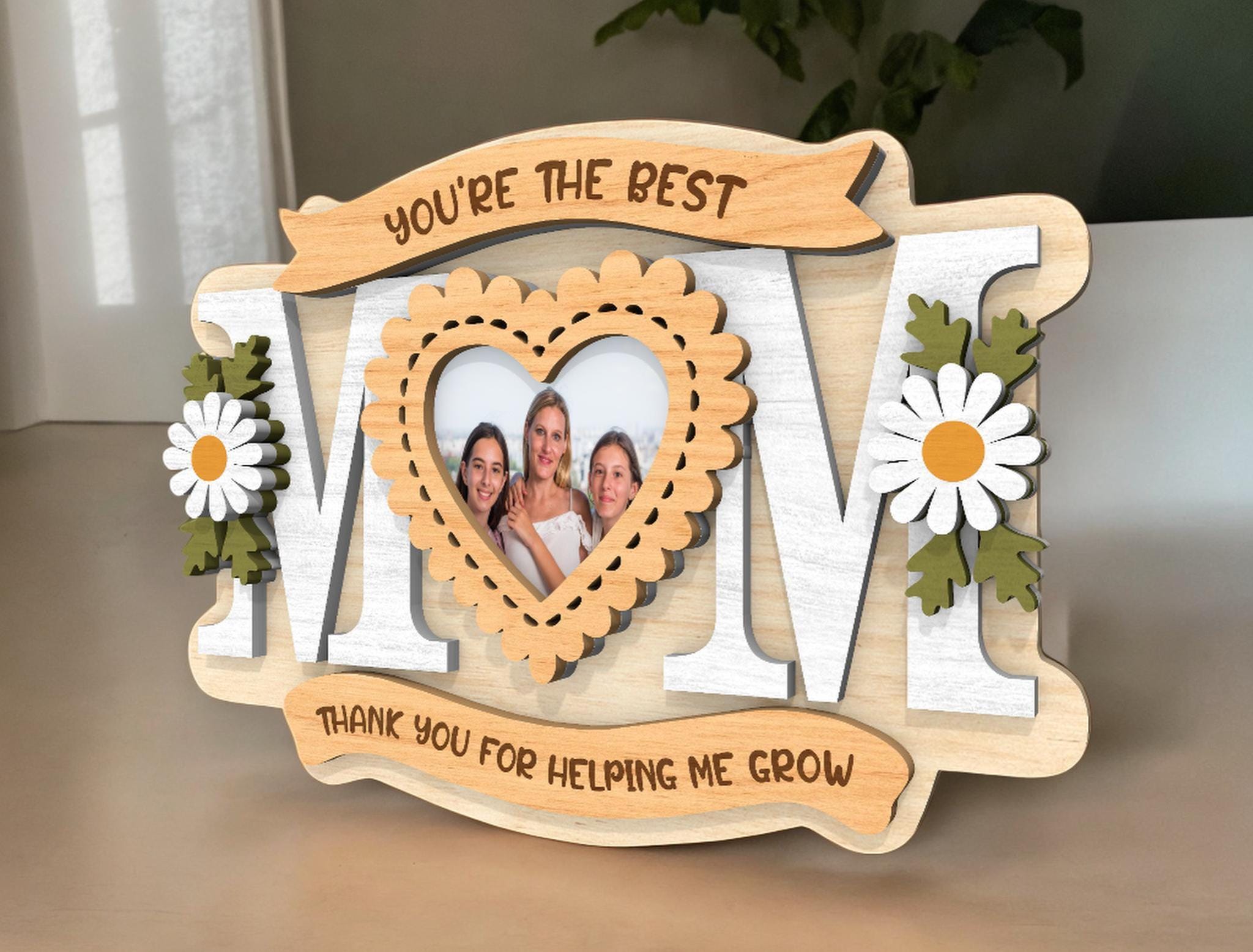 Personalized Mom Photo Frame Sign | Laser Cut MDF Floral Gift | Mother ...