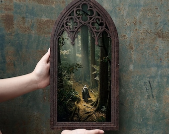 Gothic Wizard Forest Art | 3D Layered Wood Frame | Enchanted Woodland Canvas Print | Mystical Nature Wall Decor | Bookish Fantasy Gift