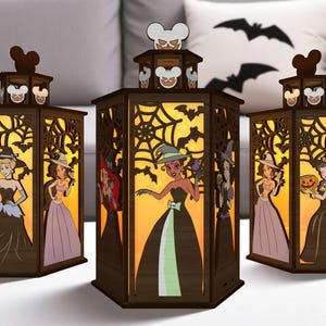 DIY Halloween Witchy Lantern | Cute Witchy Cartoon Light Box | Laser Cut Pumpkin Spiderweb Lantern Kit | Wooden Spooky Fairy Tale Decor
