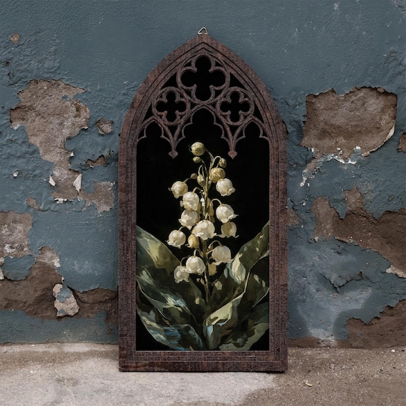 Gothic Lily of the Valley Art | 3D Layered Wood Frame | Moody Botanical Canvas Print | Dark Cottagecore Wall Decor | Vintage Floral Gift