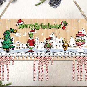Calendario de cuenta regresiva de Navidad Signo de puerta Svg,Cuenta regresiva de Navidad de dibujos animados Svg,Calendario de Navidad Svg,Archivo SVG Glowforge de Navidad