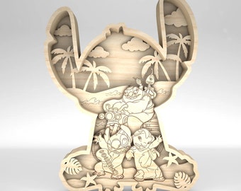 Multilayer 3D Cute Alien Scene Art SVG, Beach Scene Art , 10 Layer Art Piece for Glowforge