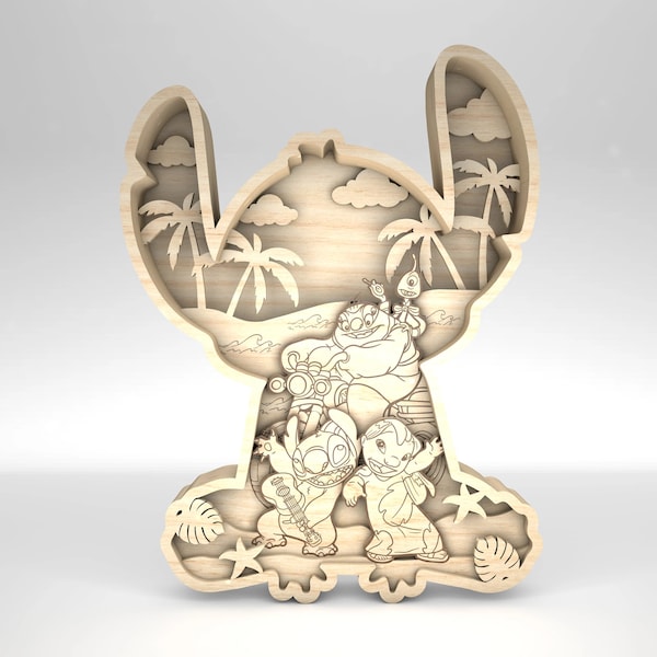 Multilayer 3D Cute Alien Scene Art SVG, Beach Scene Art , 10 Layer Art Piece for Glowforge.