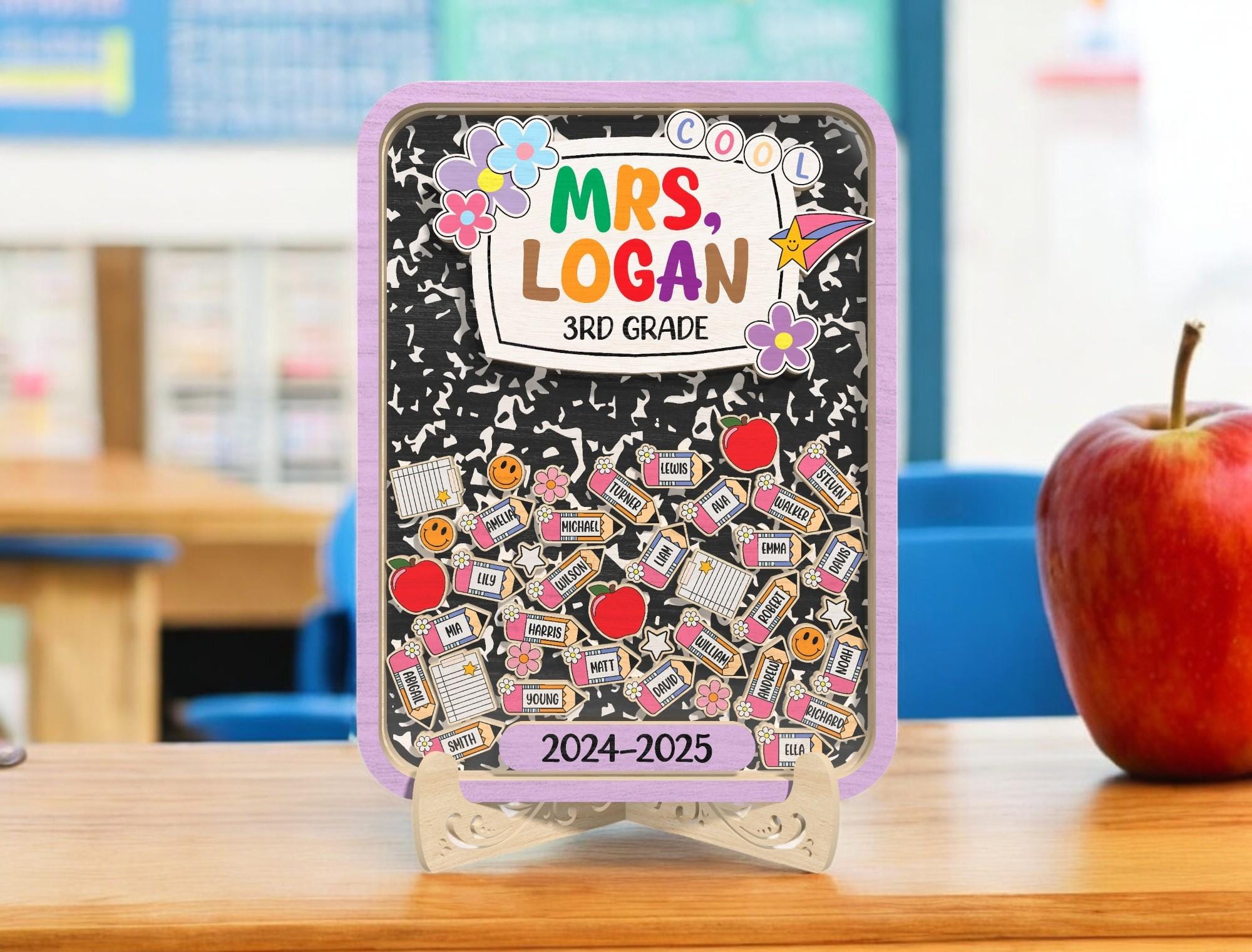 Personalized Teacher Composition Notebook Sign | Custom 3rd Grade Classroom Name Plaque | Back to School Gift with Student Names