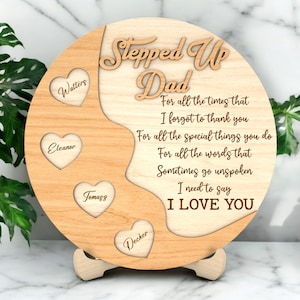 Definition of Stepped Up Dad, Wood Standing Sign Plaque, Step Dad Gift, Father’s Day Gift for Bonus Dad, Personalized Wooden Sign