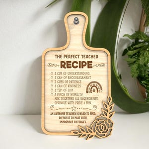 Leraar Waardering Recept Bord | MDF snijplank muurkunst | Grappig houten cadeau voor favoriete leraar