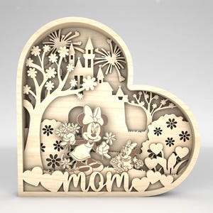 Multistrato Mamma Magical Kingdom 3D Laser Cut SVG, mamma mouse Cartoon Layer Art Piece per Glowforge