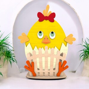 Colorful Wooden Chick Decor, Chick Egg Basket Wooden Decor | Cute Easter Chick Decoration | Fun Spring Holiday Gift |