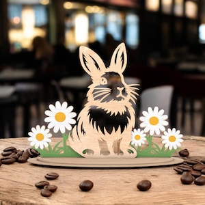 Spring Bunny Decoration | Easter Bunny with Flowers Wooden Decor | Colorful Easter Bunny Gift | Fun Holiday Home Accent