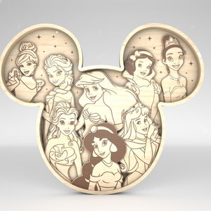 3D multicapa princesa escena arte SVG, 3D en capas para Glowforge, Magical Kingdom Art svg, Mouse Head Scene Art