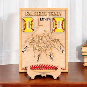 Personalized Sport Dad Sign, Custom Baseball Dad Gift From Kids, Father’s Team Baseball Sign, Hands Dad Gift, Laser Cut Sports Decor