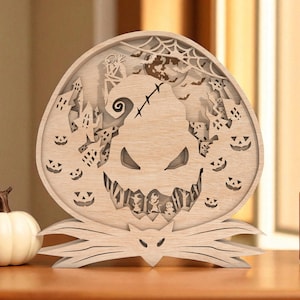 Halloween Kürbis Szene Tischschild | Mehrschichtige Friedhof Deko aus Holz mit Geistern & Fledermäusen | Gruselige Oktopus Basis Halloween Herzstück