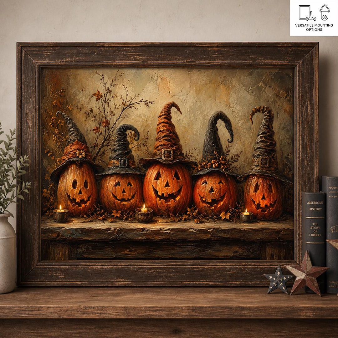 Halloween Pumpkin Wall Art, Rustic Fall Pumpkin Painting, Vintage Jack O Lantern Decor, Autumn Farmhouse Artwork