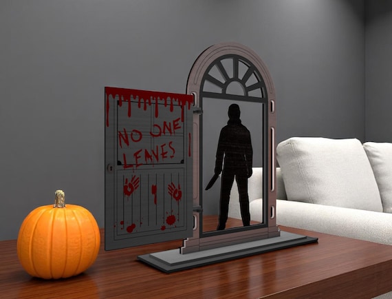 Halloween Bloody Door Scene Sign | No One Leaves Horror Silhouette