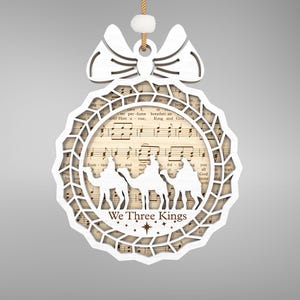 Nuty na szopkę bożonarodzeniową Ornament Svg,Grawerowana ozdoba muzyczna Svg,Ozdoba z piosenką świąteczną,Ozdoba ze sceną narodzenia Svg, Plik Glowforge