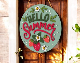 Cartello In Legno Hello Summer Con Girasoli Per Porta D'Ingresso - Decorazione Estiva Casa E Parete