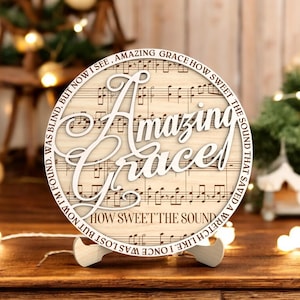 Amazing Grace, Wood Framed Sign, Music Lyrics Sign, Religious Sheet Music Decor, Laser Cut Christian Quote Wall Art, Faith Gift
