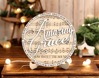 Amazing Grace, Wood Framed Sign, Music Lyrics Sign, Religious Sheet Music Decor, Laser Cut Christian Quote Wall Art, Faith Gift
