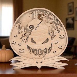 Halloween Kürbis Tabletop Zeichen | Mehrschichtige hölzerne Kürbis-Friedhofsszene | Gruselige Oktopus Deko für Haunted Shelf Display