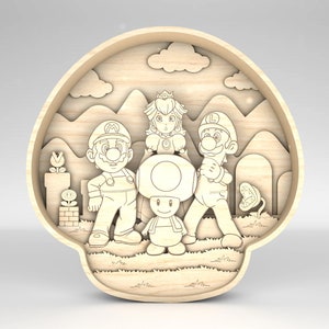Videogioco 3D multistrato tagliato al laser SVG, pezzo d'arte a 10 strati di cartoni animati per Glowforge