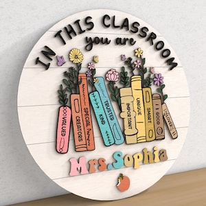 Cartello porta insegnante personalizzato SVG, regali di apprezzamento per gli insegnanti, appendino per porta classe, cartello di benvenuto classe, decorazioni classe, file Glowforge