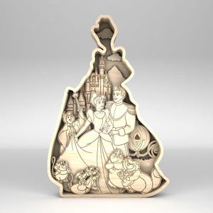 3D Princess Multilayer Scene Art SVG, 3D en capas para Glowforge, Magical Kingdom Art svg, Mouse Head Scene Art