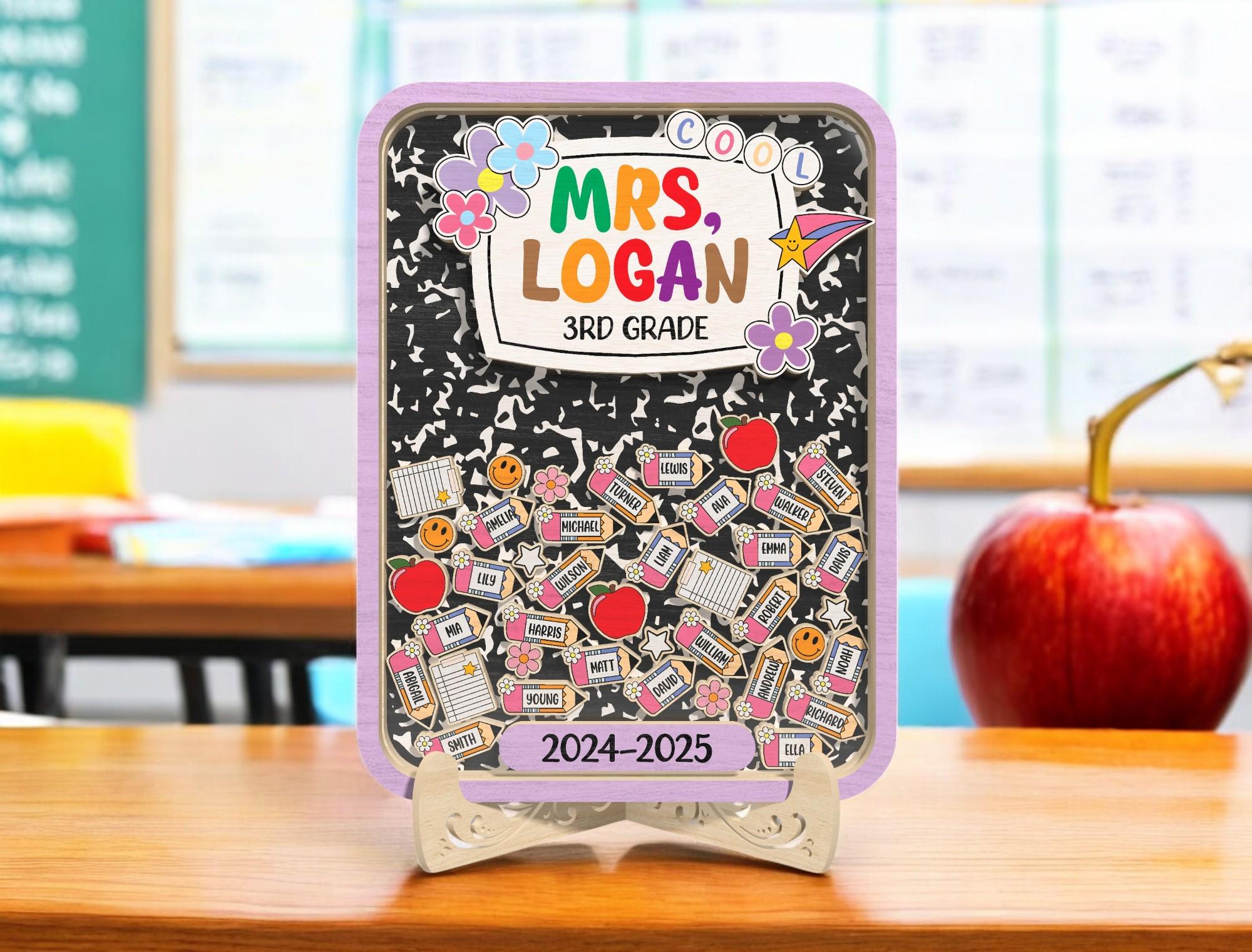 Personalized Teacher Composition Notebook Sign | Custom 3rd Grade Classroom Name Plaque | Back to School Gift with Student Names