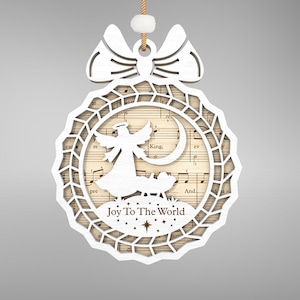 Weihnachtslied-Verzierung, Weihnachtskrippe-Verzierungs-Svg, Weihnachtskrippe Notenblatt-Verzierungs-Svg, Musik gravierte Verzierungs-Svg, Glowforge-Datei