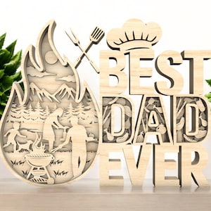 Best Dad Ever BBQ Sign | Outdoor Barbecue Flame Art | Laser Cut MDF Father’s Day Gift | Multilayer Wooden Grill Master Decor