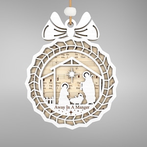 Ozdoba Sceny Narodzenia Svg, Ozdoba Grawerowana Muzyka Svg, Ozdoba Piosenki Bożonarodzeniowej, Ozdoba Nuty Narodzenia Bożego Narodzenia Svg, Plik Glowforge