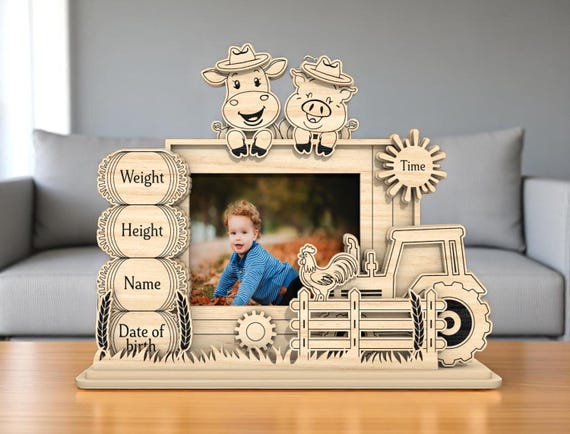 Cornice In Legno Per Foto 1° Compleanno – Tema Safari, 14,5x20,3 Cm, Per Foto 10x15, Regalo Per Neonati E Bambini