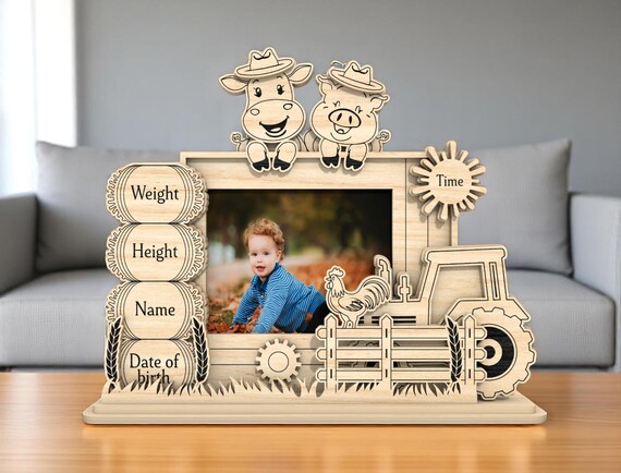 Cornice In Legno Per Foto 1° Compleanno – Tema Safari, 14,5x20,3 Cm, Per Foto 10x15, Regalo Per Neonati E Bambini