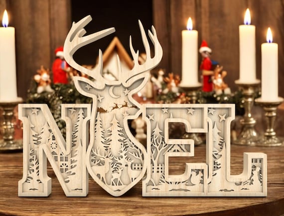 Noel Letters, Christmas Decor, Layered Wood Holiday Decor