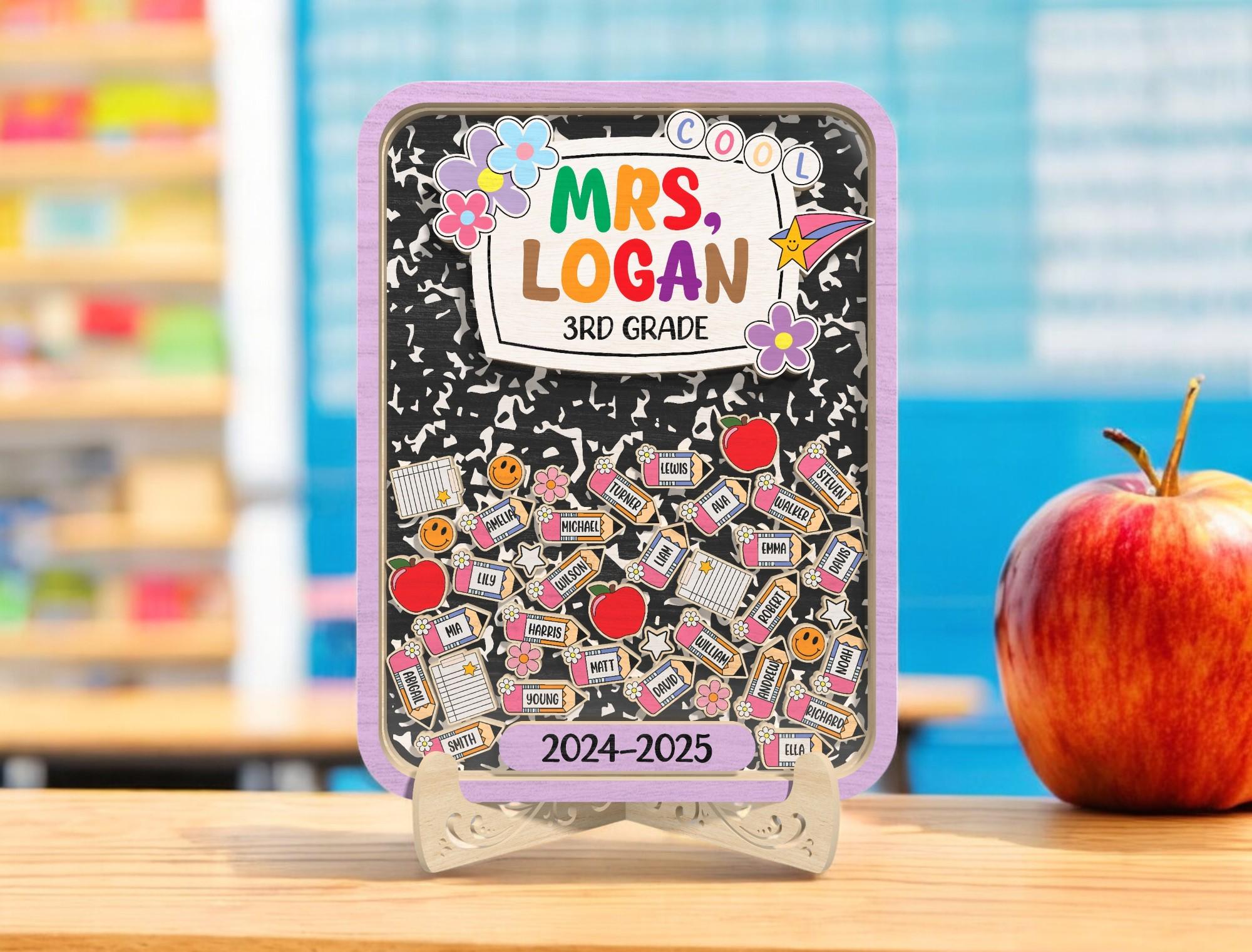 Personalized Teacher Composition Notebook Sign | Custom 3rd Grade Classroom Name Plaque | Back to School Gift with Student Names