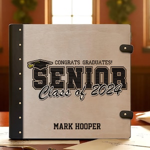 Personalized Senior Graduation Notebook | Class of 2024 Wooden Journal | Custom Grad Gift for Him or Her | Congrats Graduate Keepsake