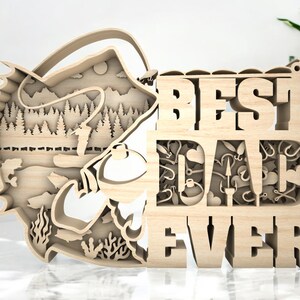 3D Layered Wood Bass Fishing Wall Art, Rustic Home Decor Gift for Outdoor Enthusiasts, Best Dad Ever Fishing Sign, Wooden Fisherman Gift