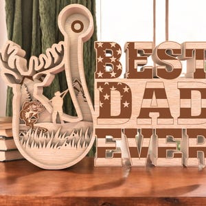 Best Dad Ever Wood Sign Fishing Deer Gift, Father‘s Day Deer Fishing Wood Sign, Rustic Hunter Fisherman Wood Sign, Outdoor Dad Gift