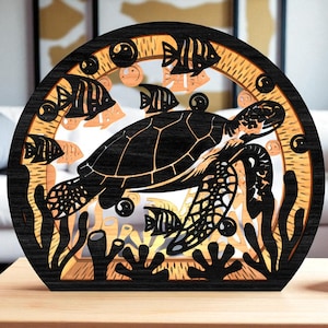 DIY Sea Turtle Lantern | Layered Wooden Ocean Night Light | Marine Life Cutout Lamp for Tabletop | Coastal Decor DIY Kit