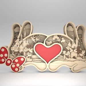 Wielowarstwowy 3D Magical Kingdom Laser Cut SVG, mysz Heart Hand 10 Layer Art Piece dla Glowforge