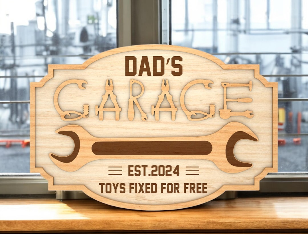 Dad's Garage Sign | Toys Fixed for Free Workshop Decor | MDF Laser