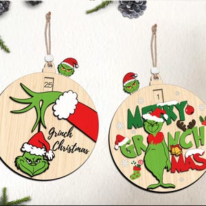 Desenho animado para calendário de Natal Svg, Contagem regressiva Desenho animado enfeite de Natal Svg, Enfeite de Natal Svg, Decoração de Natal Svg, Arquivos Glowforge Svg