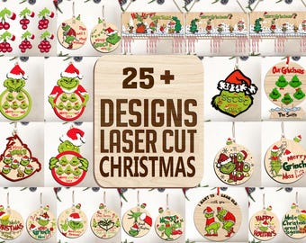 Bundle Cartoon Christmas Laser Cut File Svg,Cartoon to Christmas Svg, Christmas  Engraving Laser Cut Svg,Christmas Decor,Glowforge Svg Files