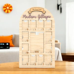 Personalized Baby First Year Photo Arch | Monthly Milestone Picture Frame for Newborn | Custom Wooden Memory Board Gift for 1st Birthday